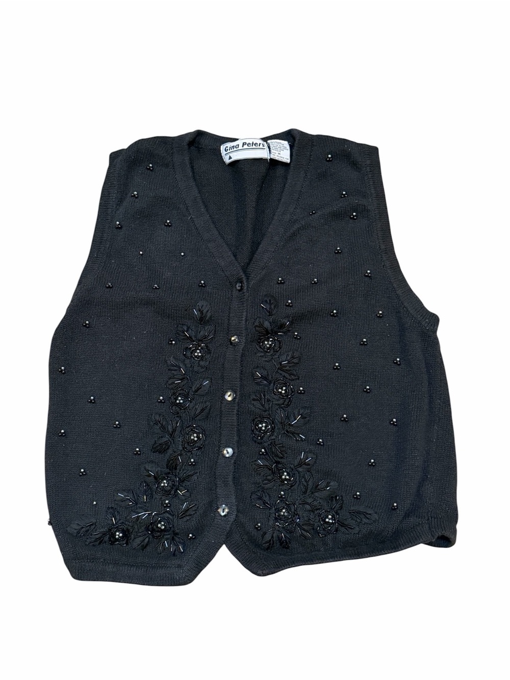 Gina Peters Vintage Black Beaded Floral Knit Vest - Picture 2 of 5